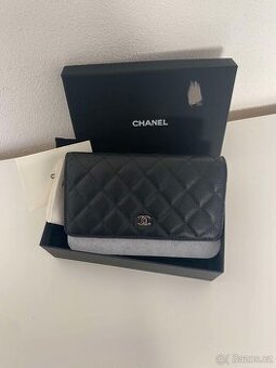 Chanel woc - kabelka na řetízku, černá, silver hw
