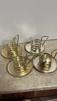 3x Skleněný hrnek + náhradní držák + 4x podšálek