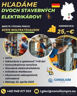 Hľadáme dvoch stavebných elektrikárov.