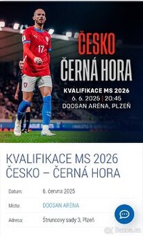 Česko-Černá hora vstupenky 2ks
