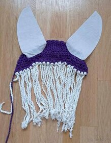 Háčkované čabraky s třásněmi na koně - full, bílo-fialová