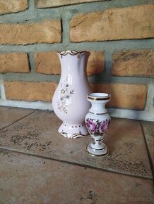 Váza růžový porcelán a miniváza mléčné sklo
