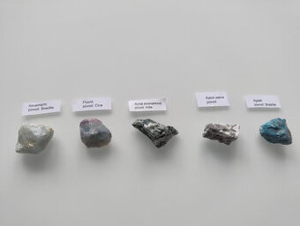 Sbírka minerálů velká, 25 ks + dřevěný box