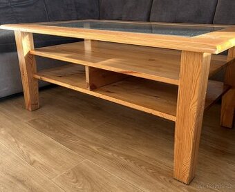 Stolek - dřevo - sklo