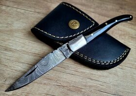 kapesní Damaškový nůž typu LAGUIOLE s koženým pouzdrem