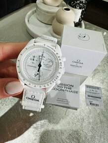 Luxusní hodinky Omega Swatch Snoopy Moonphase bílé (white)