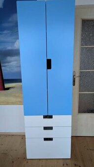 Dětská šatní skříň (Modro-bílá) s 3 šuplíky