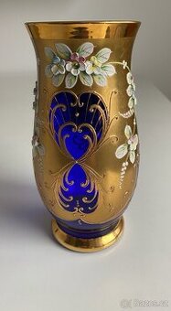 Luxusní bohémská skleněná váza – kobaltové sklo