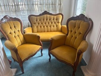 Starožitná salonní souprava Louis XV – pohovka + 2 křesla