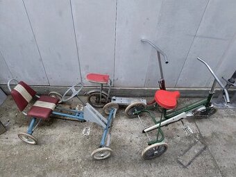 Retro koloběžka, tříkolka a šlapací motokára