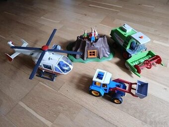 Playmobil kombajn, traktor, záchranářský vrtulník, zaječí ro