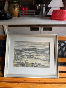 Originální Kresba Horská Krajina – NÁVRŠÍ ŠPIČÁK 1967