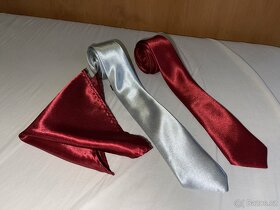 Pánské kravata: stříbrná, červená, odstíny tmavé, kapesníčky