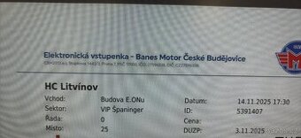 Vstupenky benes motor CB - HC litvinov