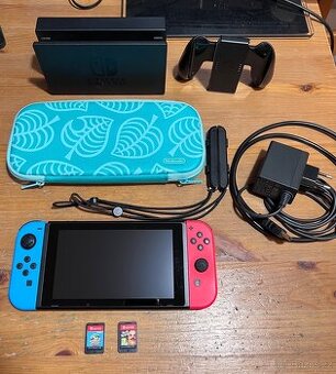 Nintendo Switch V2 Neon Blue & Red + hry Yoshi a HN