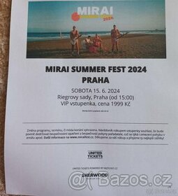 MIRAI SUMMER FEST PRAHA 15.6. 2024 VIP