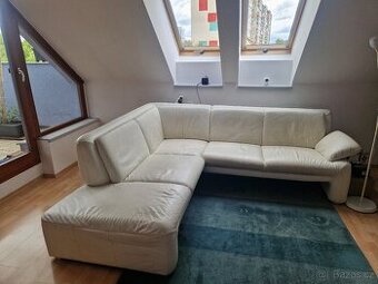L Shaped white leather couch - 1