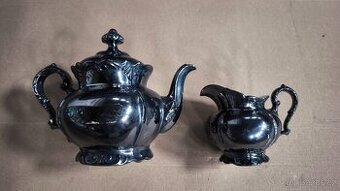 Postříbřená porcelánová čajová souprava Dekos Bavaria