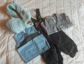 Klučičí set kalhoty, košile, vesta a mikina, v. 74