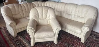 Celokožená rohová sedací souprava s křeslem,6146