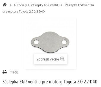 Zaslepka egr ventil toyota lexus d4d d-cat