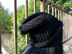 Nová pletená spadlá čepice 2v1 (černá) - 1