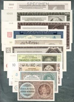 Staré bankovky PROTEKTORÁT KOMPLET SESTAVA bezvadný stav