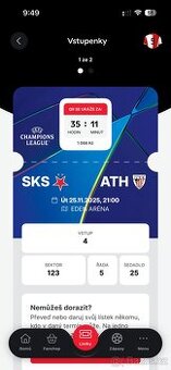 Lístek na utkání SK SLAVIA PRAHA - ATHLETIC BILBAO