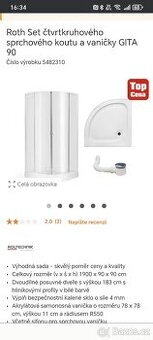 čtvrtkruhový sprchovy koutu s vaničkou GITA 90-nerozbaleny