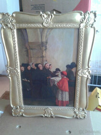 V kostele - olejomalba na plátně 19.stol