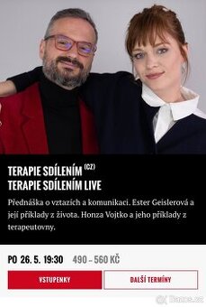 2x vstupenka na Terapie sdílením live 26.5. 2025