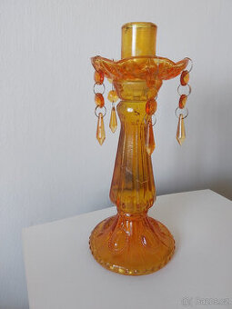 Skleněný svícen, lis.sklo, 60tá léta, styl art-deco