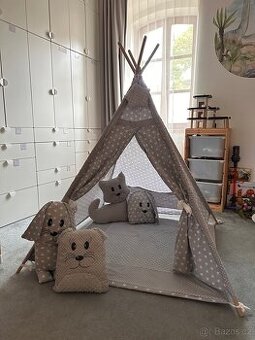Dětský stan - teepee (týpí) Exclusive s doplňky šedý