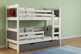 NOVÁ Patrová postel palanda bílá MASIV + 2x MATRACE