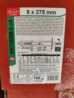 WKTHERM Talířová hmoždinka s kovovým šroubem - 8x275