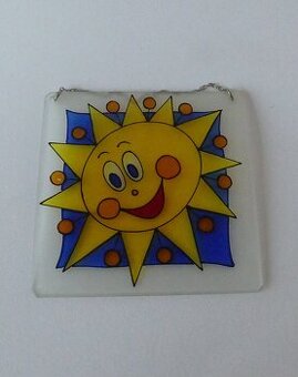 Skleněný obrázek, sluníčko, sklo, dekorace, 10 cm