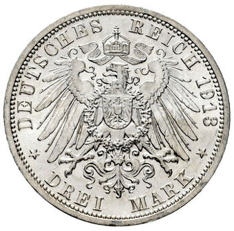 Stříbrná mince r. 1913 Vilém II. - 1
