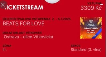 Prodám 4denní vstupenku na B4L