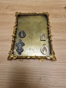 Jedinečný starožitný orámovaný reliéf / domácí oltářík se 4