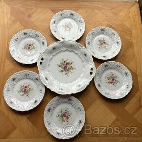 Nová Koláčová souprava, porcelán s motivem květin, 7 dílná