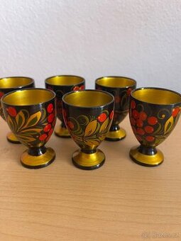 Sada dřevěných kalíšků - originální ruská Chochloma (retro)
