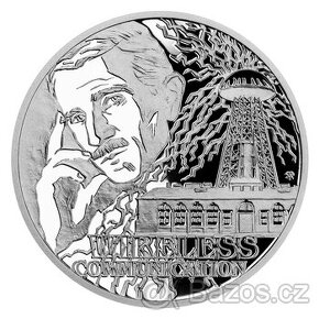 Stříbrná mince Nikola Tesla - Bezdrátová komunikace proof
