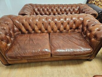 CHESTERFIELD ŠTÝL,KOŽENÁ 2x GAUČ+2xKRESLÁ UŠÁK