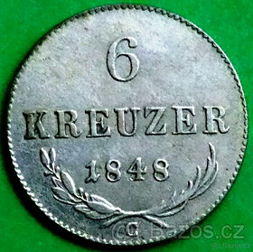 6 Krejcar 1848 C PRAHA Revoluce hledaná mince