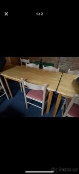 11 stolů 80x130, výška 75, plus židle