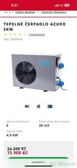 Nové tepelné čerpadlo 5kW výhřev bazénu
