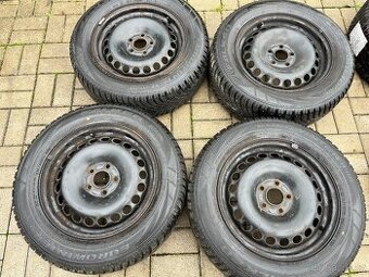 4x plechové disky 5x108 R16, zimní pneu 99%