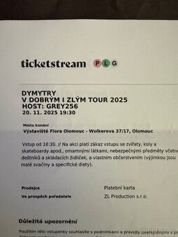 Dymytry 2x lístek do Olomouce