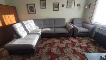 Sedací rozkládací souprava s úložným prostorem + křeslo