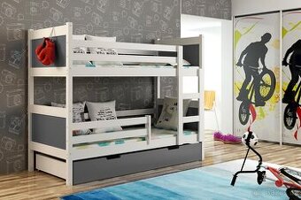 NOVÁ Patrová postel palanda bílá borovice MASIV + 2x MATRACE